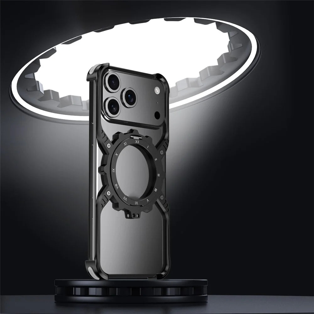 For iPhone 17 Pro Case Luminous Magnetic Kickstand Aluminum Alloy + PC Bumper Phone Cover Heat Dissipation - Black - 3