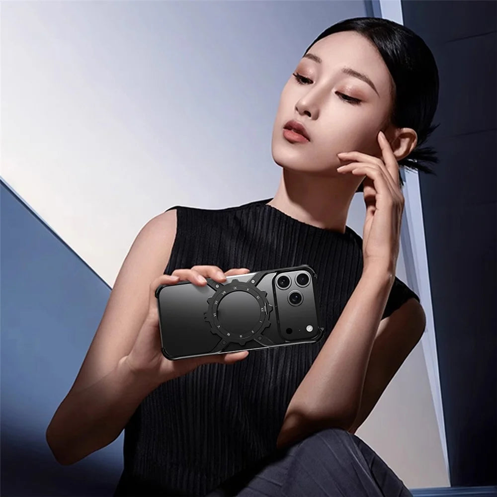 For iPhone 17 Pro Case Luminous Magnetic Kickstand Aluminum Alloy + PC Bumper Phone Cover Heat Dissipation - Black - 5