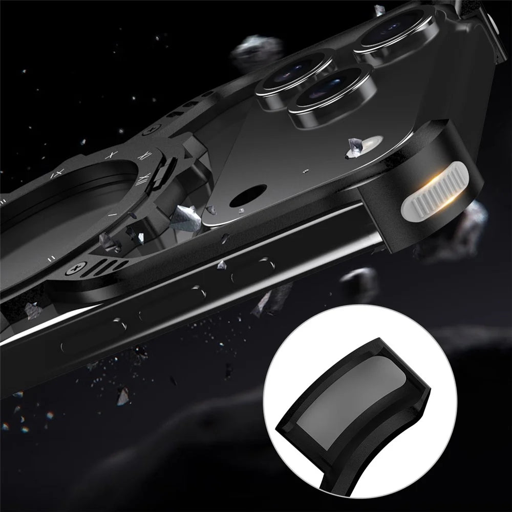 For iPhone 17 Pro Case Luminous Magnetic Kickstand Aluminum Alloy + PC Bumper Phone Cover Heat Dissipation - Black - 6
