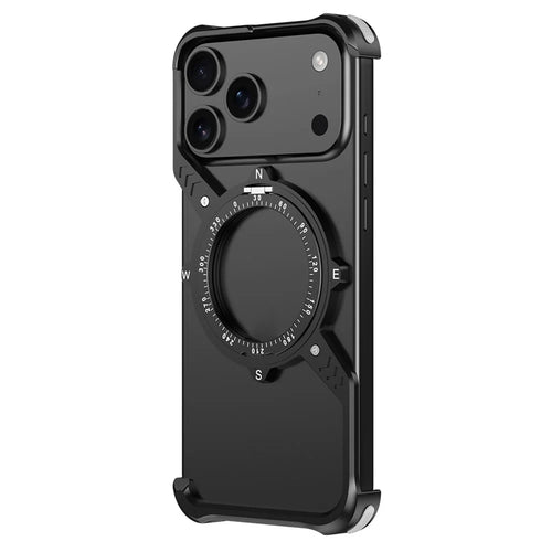 For iPhone 17 Pro Max Magnetic Case with Kickstand Four Corner Airbag Heat Dissipation Metal Phone Cover - Black - 1