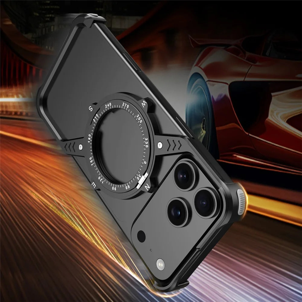 For iPhone 17 Pro Max Magnetic Case with Kickstand Four Corner Airbag Heat Dissipation Metal Phone Cover - Black - 3