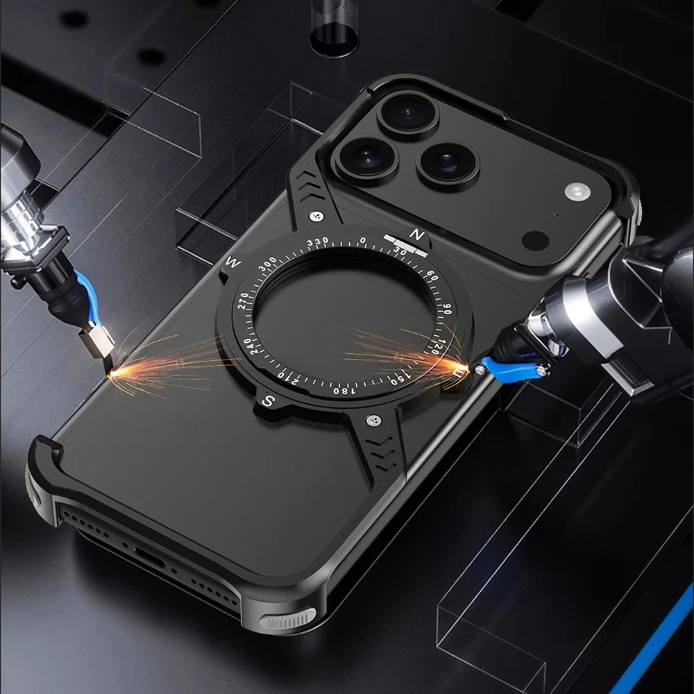 For iPhone 17 Pro Max Magnetic Case with Kickstand Four Corner Airbag Heat Dissipation Metal Phone Cover - Black - 5
