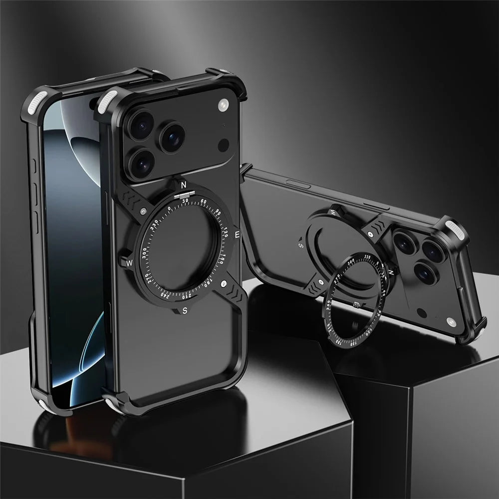 For iPhone 17 Pro Magnetic Case with Kickstand Four Corner Airbag Heat Dissipation Metal Phone Cover - Black - 2