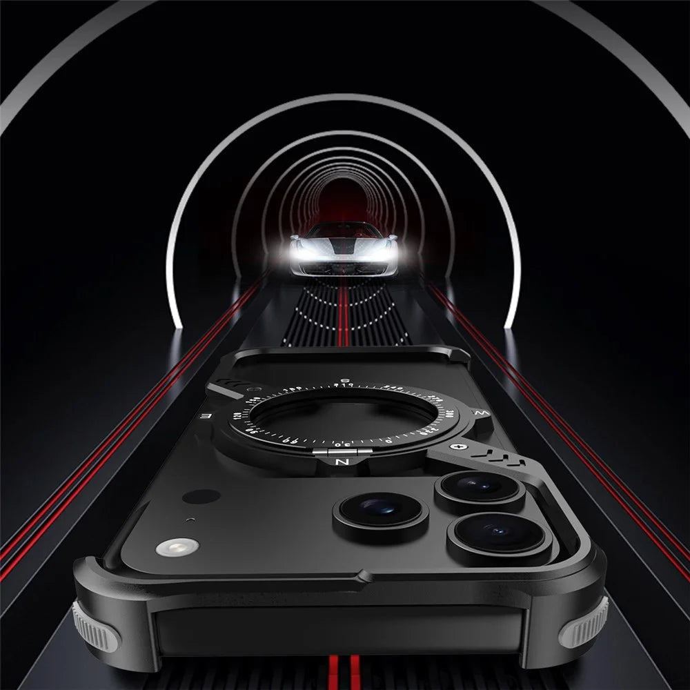 For iPhone 17 Pro Magnetic Case with Kickstand Four Corner Airbag Heat Dissipation Metal Phone Cover - Black - 4