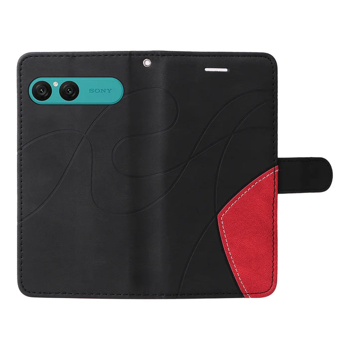 For Sony Xperia 10 VII Leather Phone Case Stand Wallet with Bi-colour Splicing Design - Black - 3