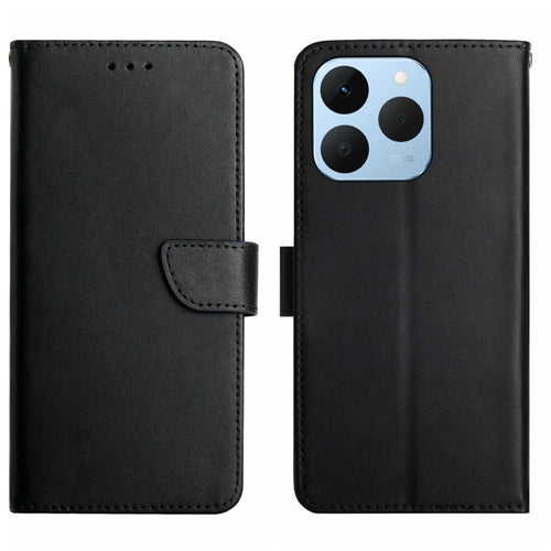 For Realme 15T 5G Case Genuine Cow Leather Phone Cover Nappa Texture - Black - 1