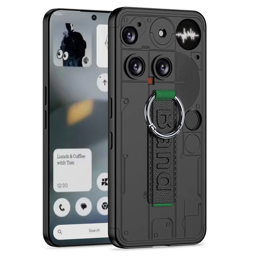 GKK For Nothing Phone (3) 5G Case Hard PC Protective Phone Cover with Wrist Strap Ring Holder - Black - 1