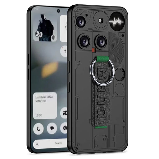 GKK For Nothing Phone (3) 5G Case Hard PC Protective Phone Cover with Wrist Strap Ring Holder - Black - 1