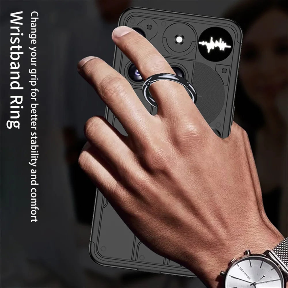 GKK For Nothing Phone (3) 5G Case Hard PC Protective Phone Cover with Wrist Strap Ring Holder - Black - 3