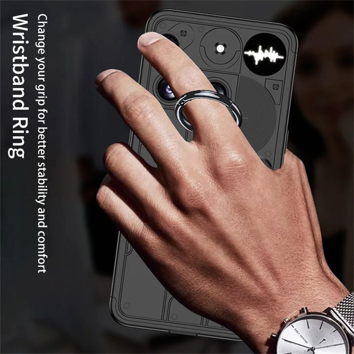 GKK For Nothing Phone (3) 5G Case Hard PC Protective Phone Cover with Wrist Strap Ring Holder - Black - 3