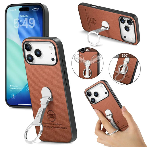 CASENEO BW-12 For iPhone 17 Pro Max Case Folding Kickstand Twill Texture Leather Back Cover - Brown - 1