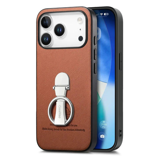 CASENEO BW-12 For iPhone 17 Pro Max Case Folding Kickstand Twill Texture Leather Back Cover - Brown - 2
