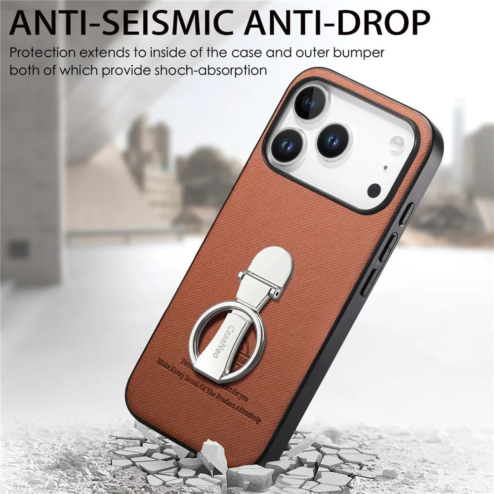 CASENEO BW-12 For iPhone 17 Pro Max Case Folding Kickstand Twill Texture Leather Back Cover - Brown - 6