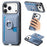 For iPhone 17 Pro Max Case Ring Kickstand Leather Back Cover with Magnetic Detachable Card Holder - Blue - 1