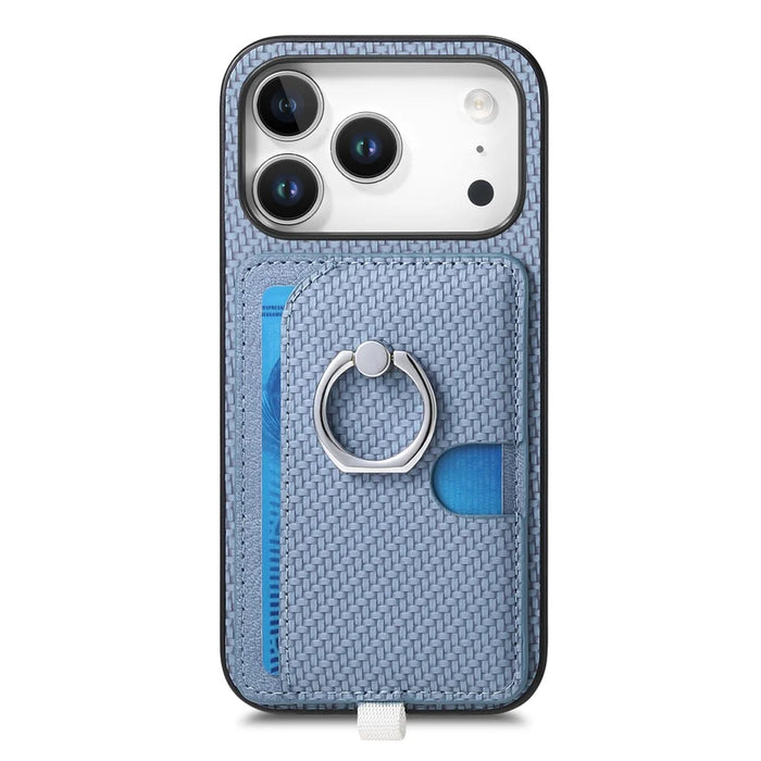 For iPhone 17 Pro Max Case Ring Kickstand Leather Back Cover with Magnetic Detachable Card Holder - Blue - 2