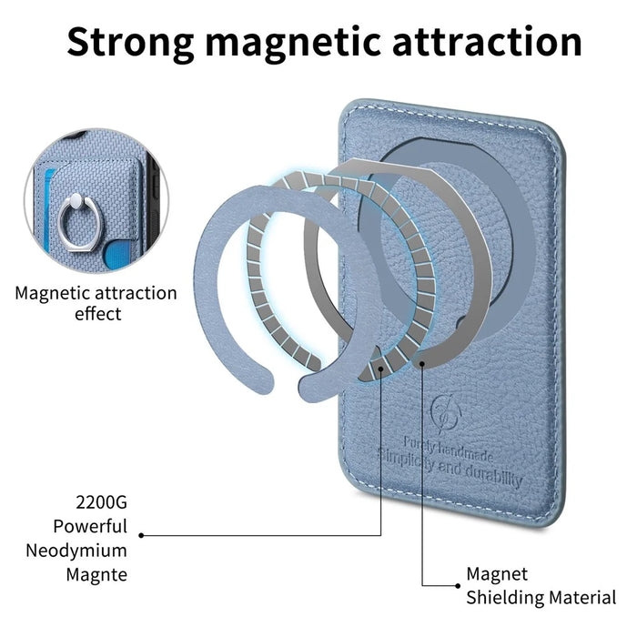 For iPhone 17 Pro Max Case Ring Kickstand Leather Back Cover with Magnetic Detachable Card Holder - Blue - 5