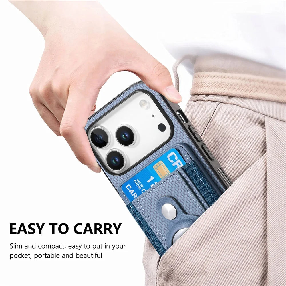 For iPhone 17 Pro Max Case with AirTag Holder Detachable Card Slot Leather + TPU + PC Phone Cover - Blue - 3
