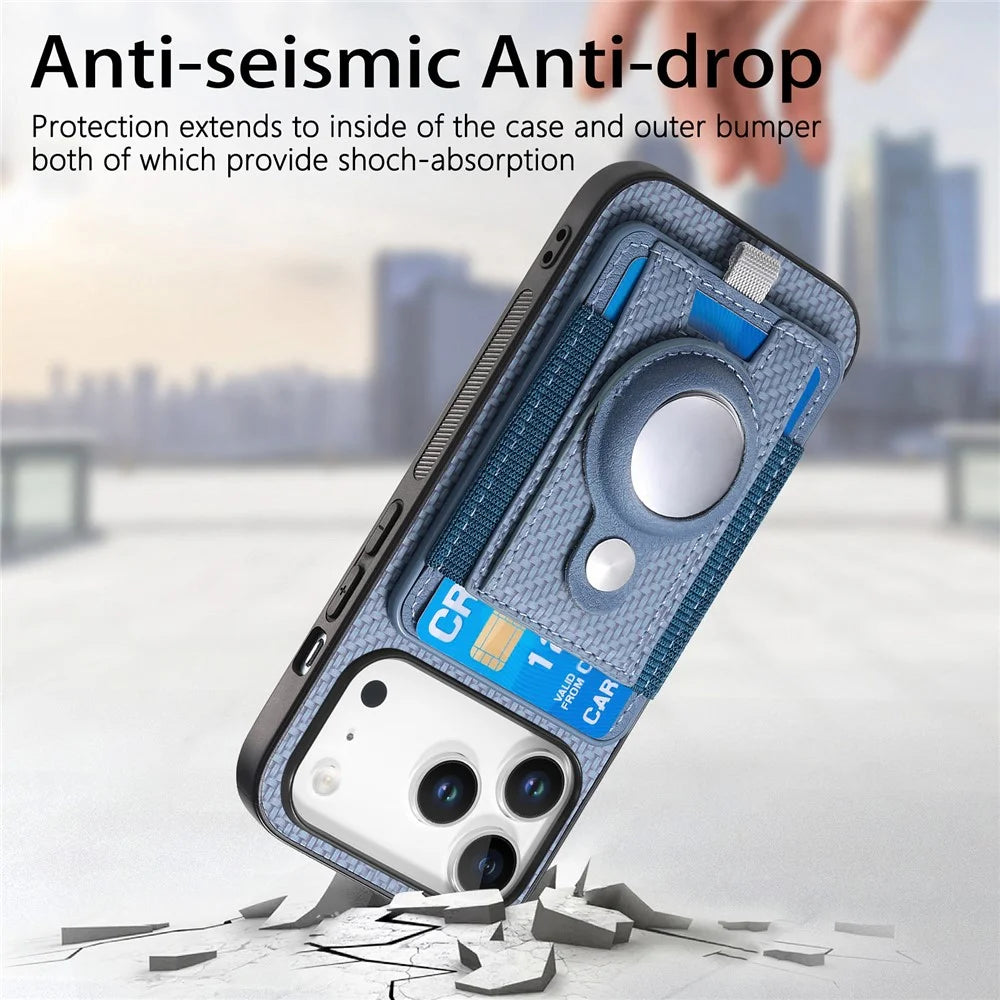 For iPhone 17 Pro Max Case with AirTag Holder Detachable Card Slot Leather + TPU + PC Phone Cover - Blue - 6