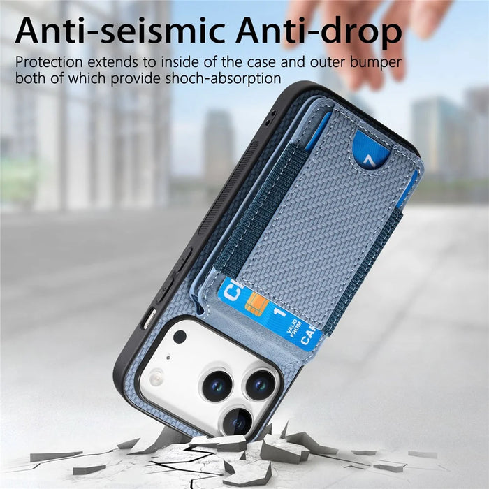 For iPhone 17 Pro Max Case with Card Holder Kickstand Leather Back Cover - Blue - 3