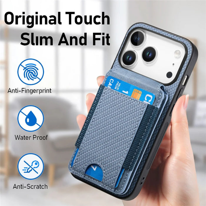 For iPhone 17 Pro Max Case with Card Holder Kickstand Leather Back Cover - Blue - 6