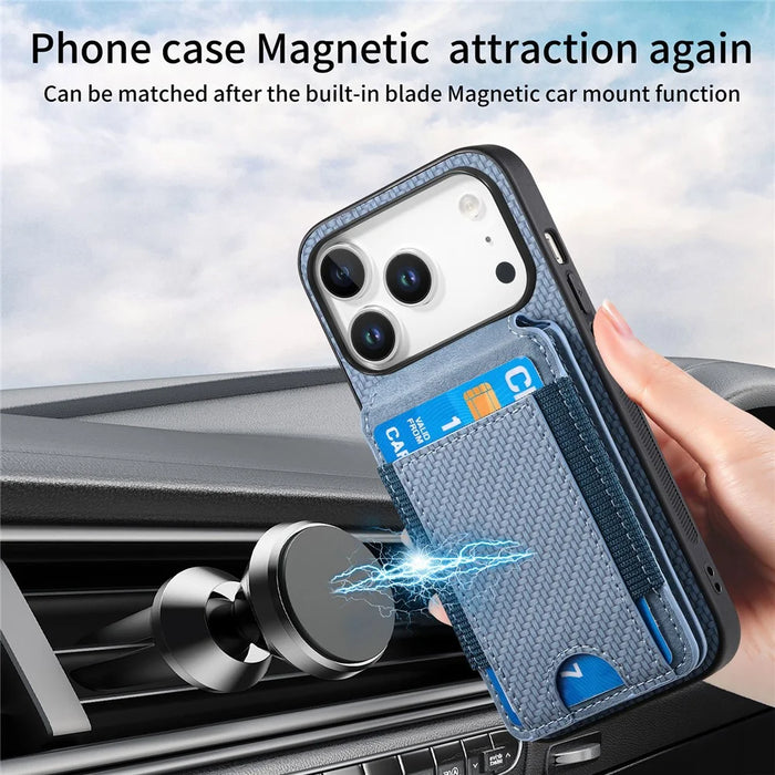 For iPhone 17 Pro Max Case with Card Holder Kickstand Leather Back Cover - Blue - 7