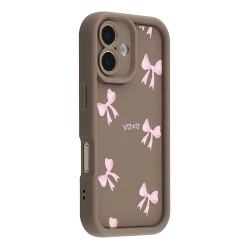 For iPhone 16 Case Aesthetic Pattern Print TPU Shockproof Phone Cover - Bow / Brown - 1