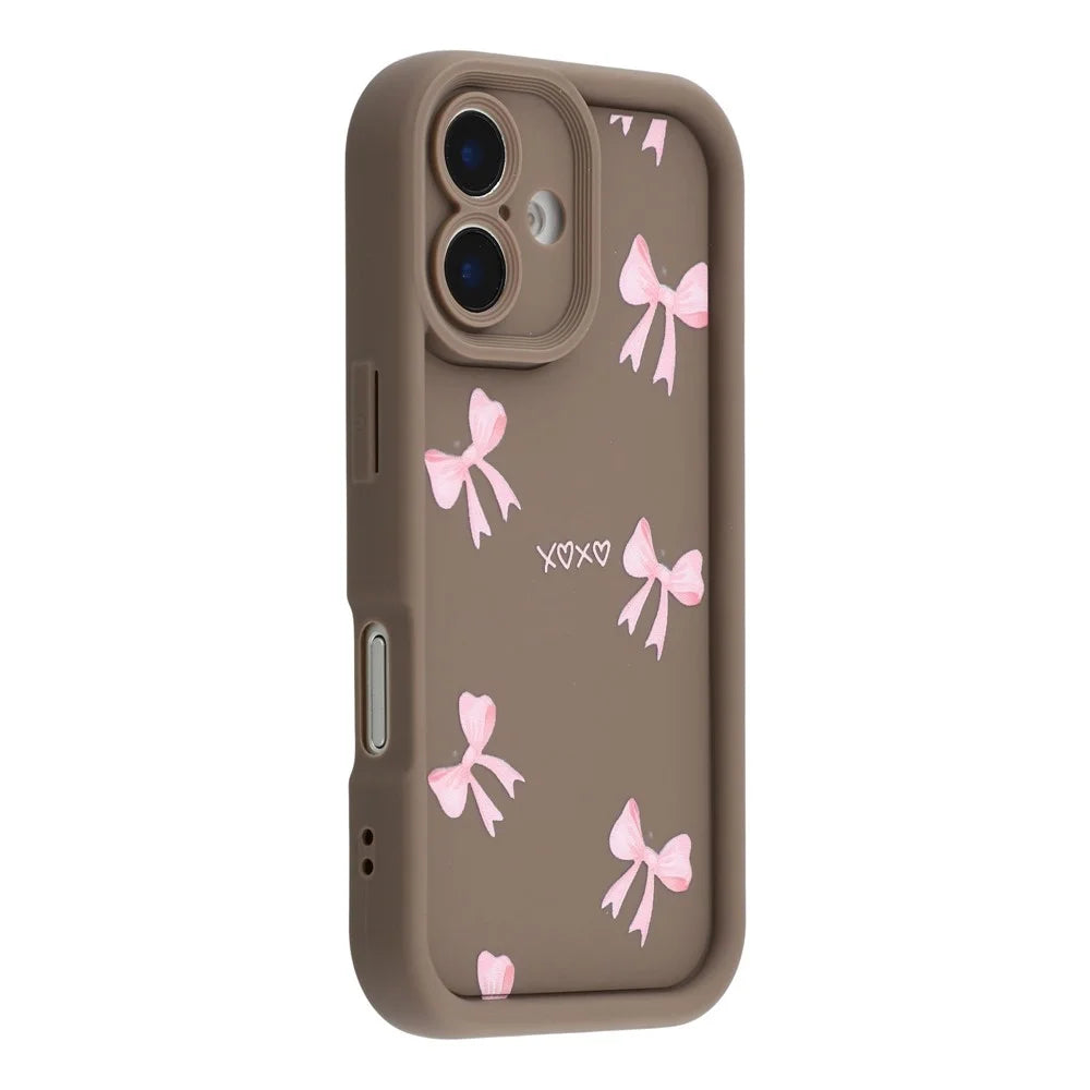For iPhone 17 Case Aesthetic Pattern Print TPU Shockproof Phone Cover - Bow / Brown - 1
