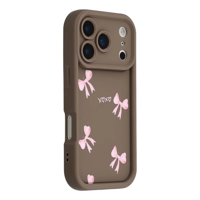 For iPhone 17 Pro Max Case Aesthetic Pattern Print TPU Shockproof Phone Cover - Bow / Brown - 1