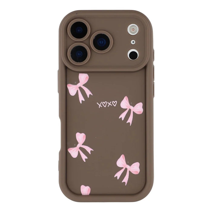 For iPhone 17 Pro Max Case Aesthetic Pattern Print TPU Shockproof Phone Cover - Bow / Brown - 3