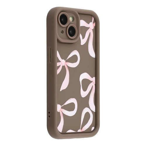For iPhone 14 Plus Case Aesthetic Pattern Print TPU Shockproof Phone Cover - Big Bow / Brown - 1