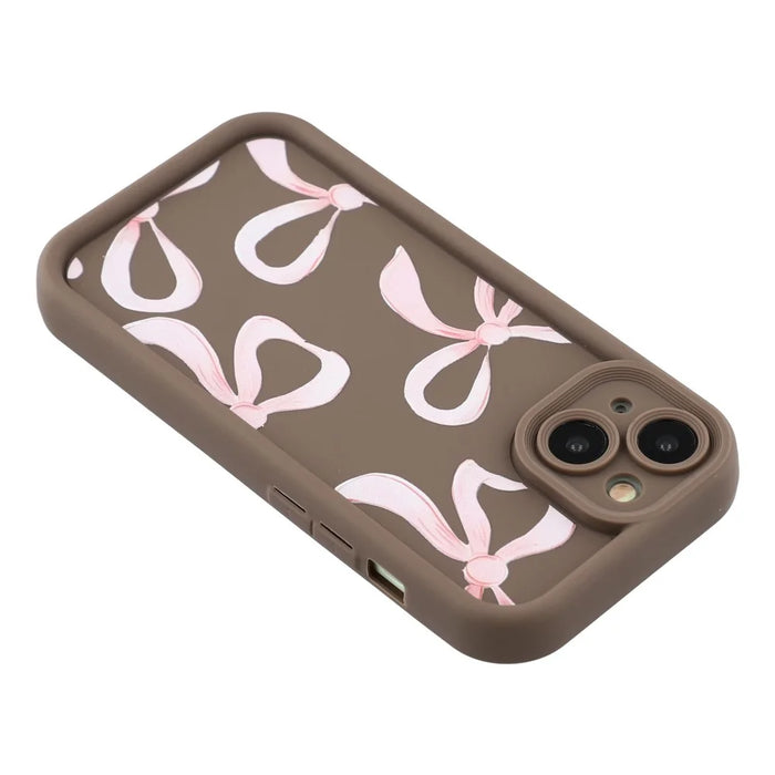 For iPhone 14 Plus Case Aesthetic Pattern Print TPU Shockproof Phone Cover - Big Bow / Brown - 5