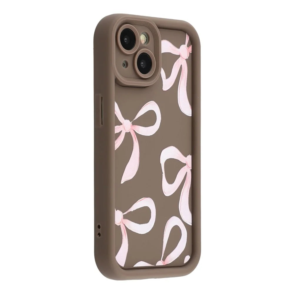 For iPhone 13 Case Aesthetic Pattern Print TPU Shockproof Phone Cove - Big Bow / Brown - 1