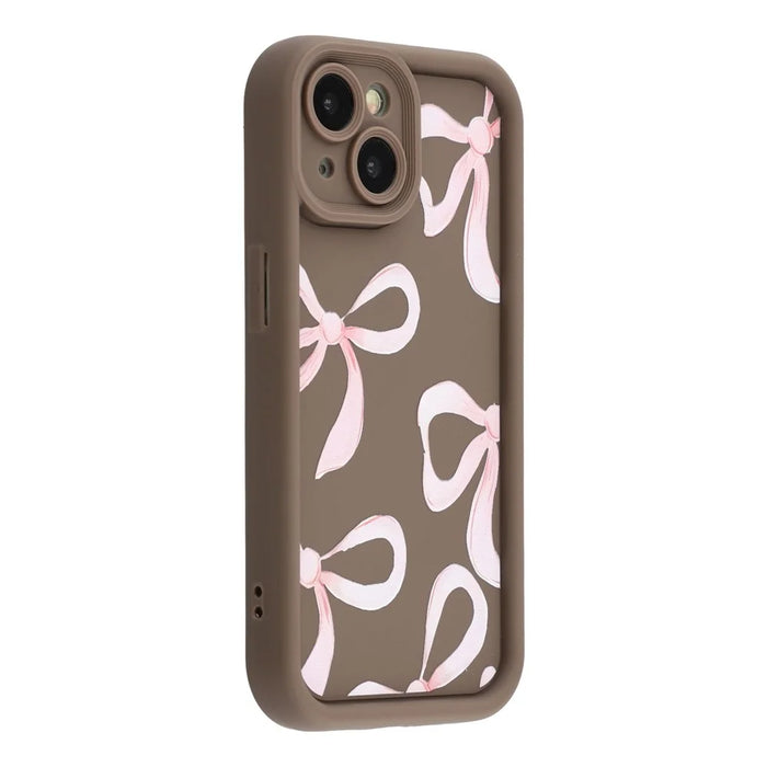 For iPhone 13 Case Aesthetic Pattern Print TPU Shockproof Phone Cove - Big Bow / Brown - 1