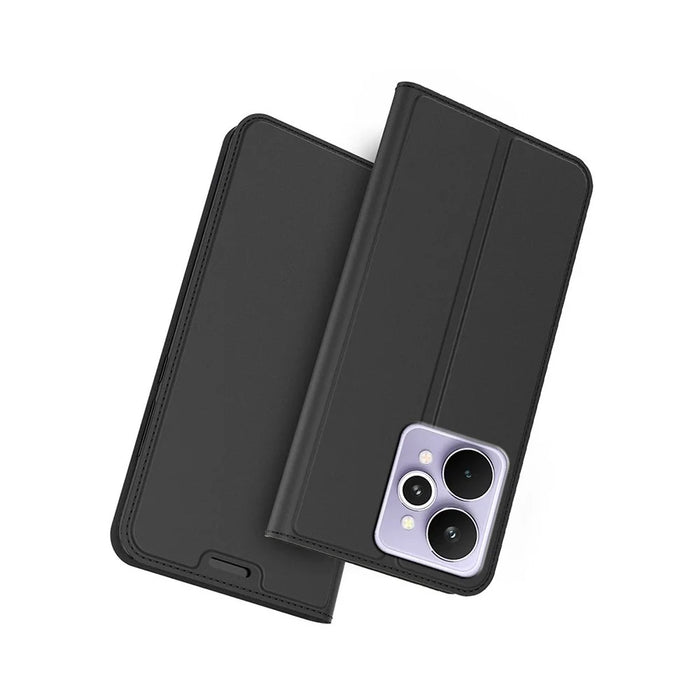 For Realme 15 5G Case PU Leather Phone Cover with Card Holder Stand - Black - 1