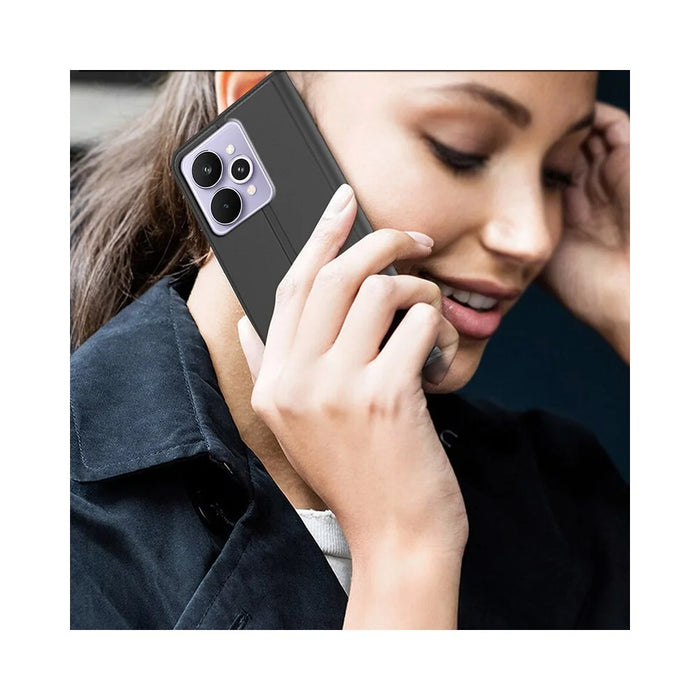 For Realme 15 5G Case PU Leather Phone Cover with Card Holder Stand - Black - 6