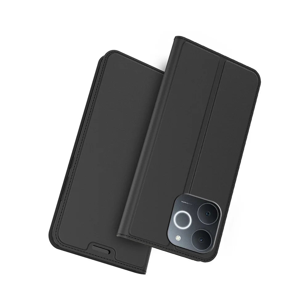 For Realme Note 70T 4G / Narzo 80 Lite 4G Case PU Leather Phone Cover with Card Holder Stand - Black - 1