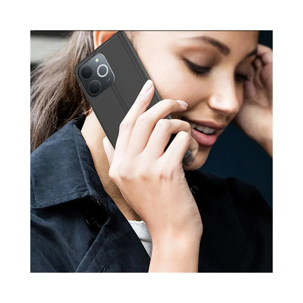 For Realme Note 70T 4G / Narzo 80 Lite 4G Case PU Leather Phone Cover with Card Holder Stand - Black - 6