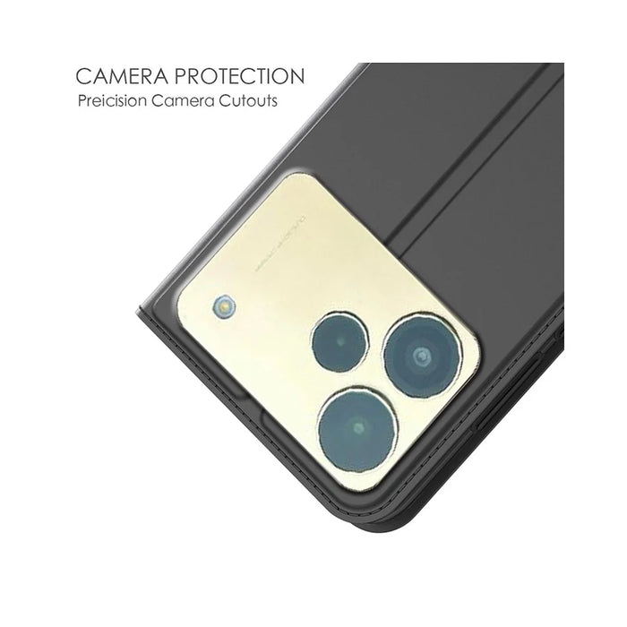 For Realme P4 5G Case PU Leather Phone Cover with Card Holder Stand - Black - 5