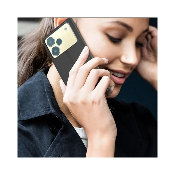For Realme P4 5G Case PU Leather Phone Cover with Card Holder Stand - Black - 6