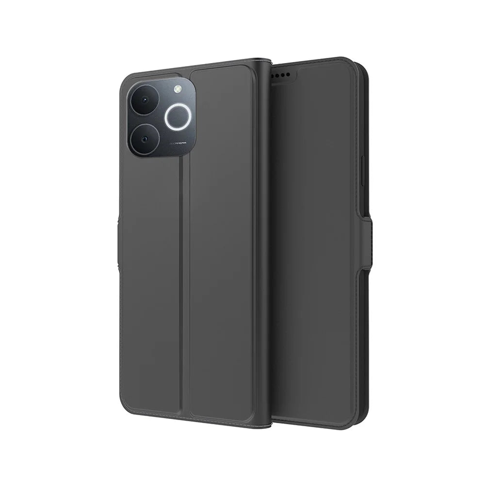 For Realme Note 70T 4G / Narzo 80 Lite 4G Case Shockproof TPU Inner Shell Leather Phone Cover Card Slot - Black - 1
