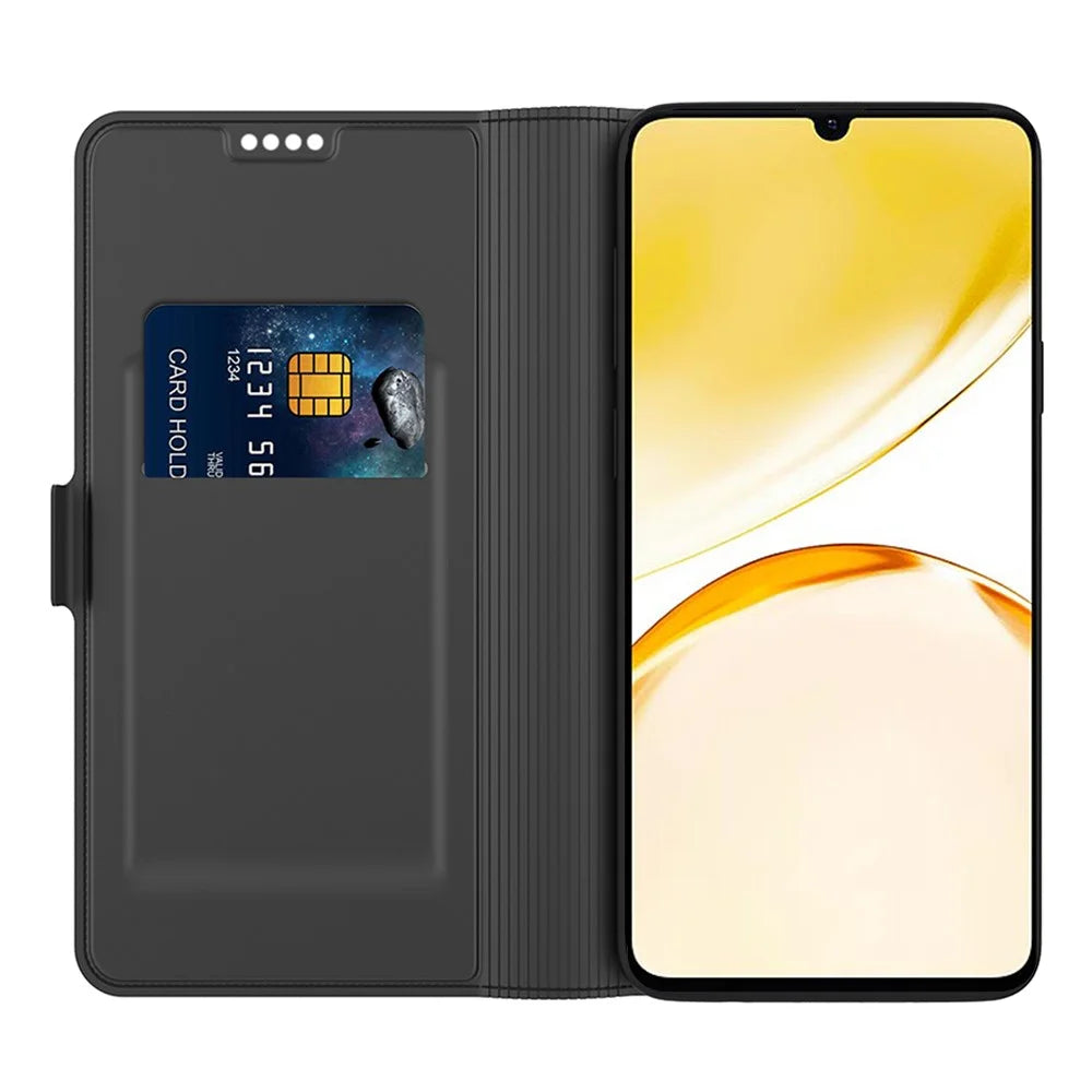 For Realme Note 70T 4G / Narzo 80 Lite 4G Case Shockproof TPU Inner Shell Leather Phone Cover Card Slot - Black - 2