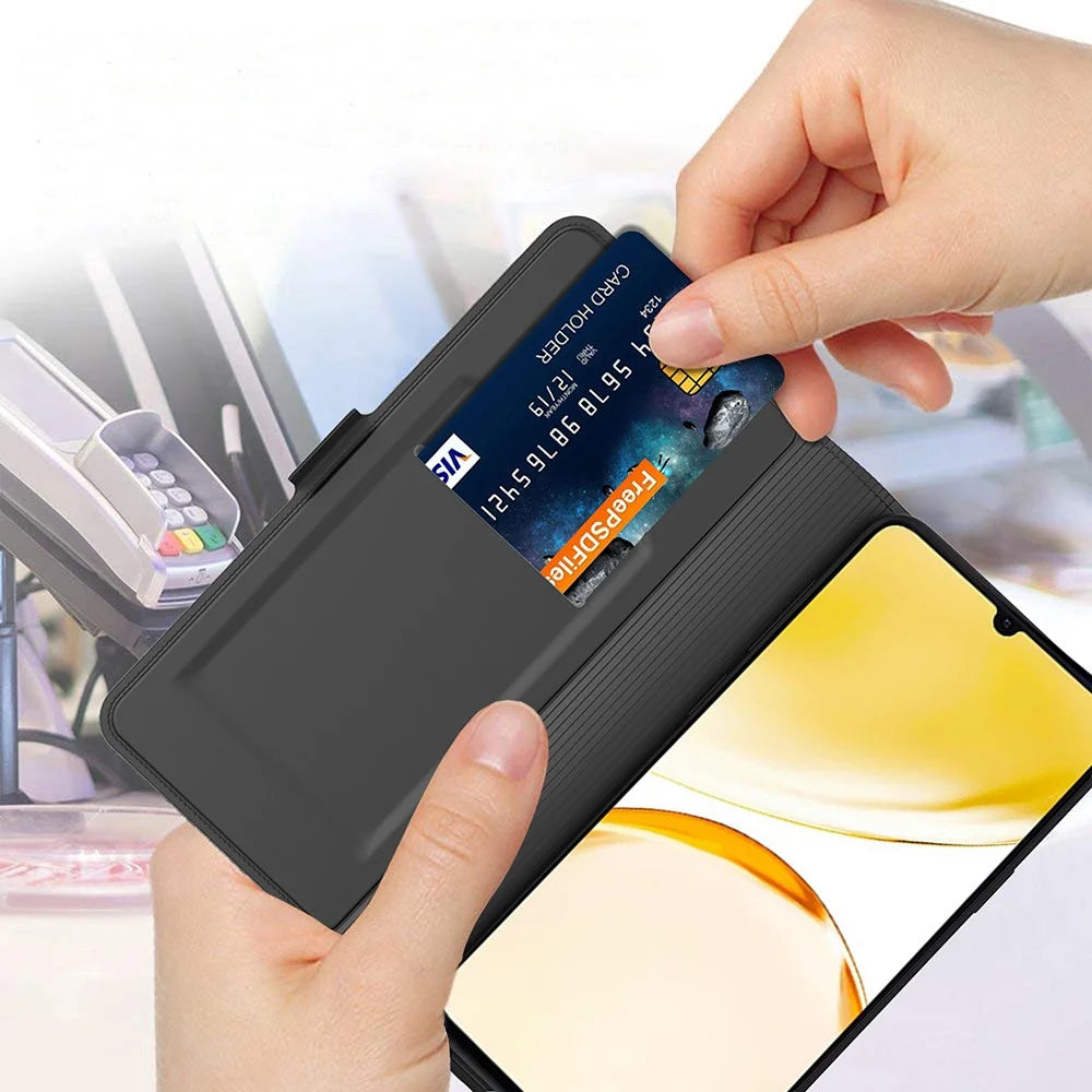 For Realme Note 70T 4G / Narzo 80 Lite 4G Case Shockproof TPU Inner Shell Leather Phone Cover Card Slot - Black - 5