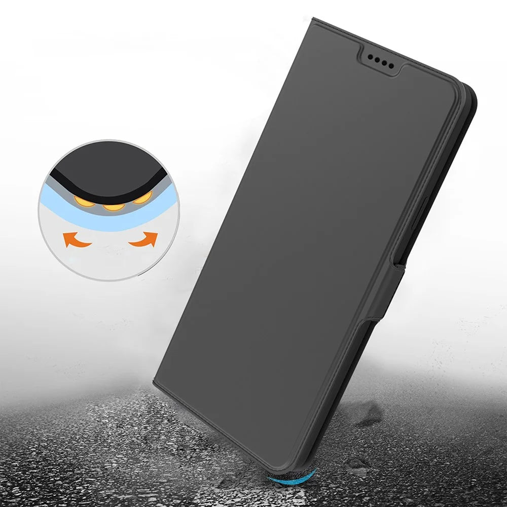 For Realme Note 70T 4G / Narzo 80 Lite 4G Case Shockproof TPU Inner Shell Leather Phone Cover Card Slot - Black - 6