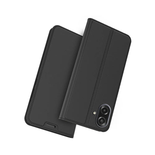 For Samsung Galaxy A08 5G / A08 4G / A07 4G Case PU Leather Phone Cover with Card Holder Stand - Black - 1