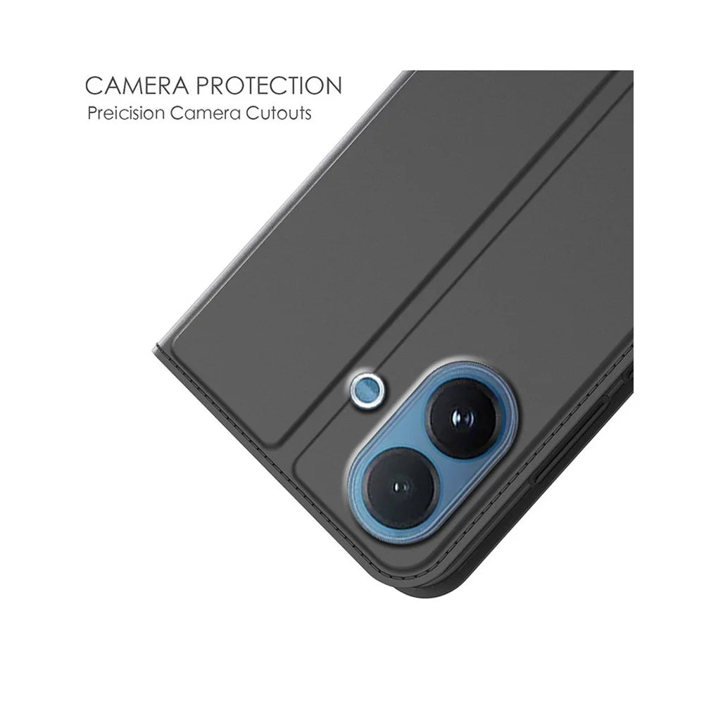 For vivo V60 Lite 5G Case PU Leather Phone Cover with Card Holder Stand - Black - 5