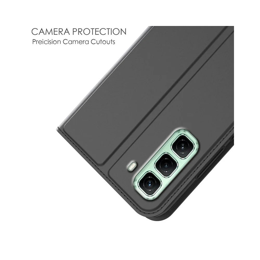 For Infinix Hot 60 Pro+ 4G Case PU Leather Phone Cover with Card Holder Stand - Black - 5