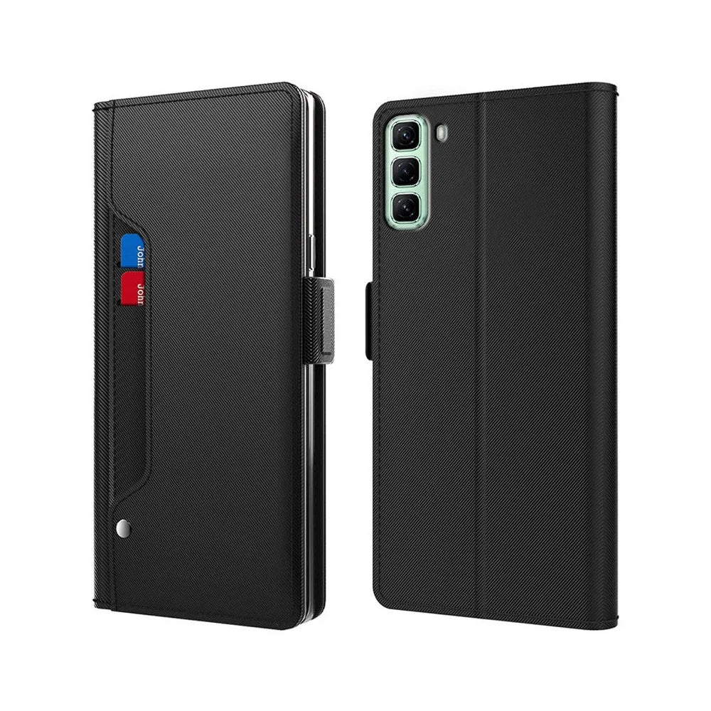 For Infinix Hot 60 Pro+ 4G Case Stand PU Leather Phone Cover Card Holder Mirror - Black - 1