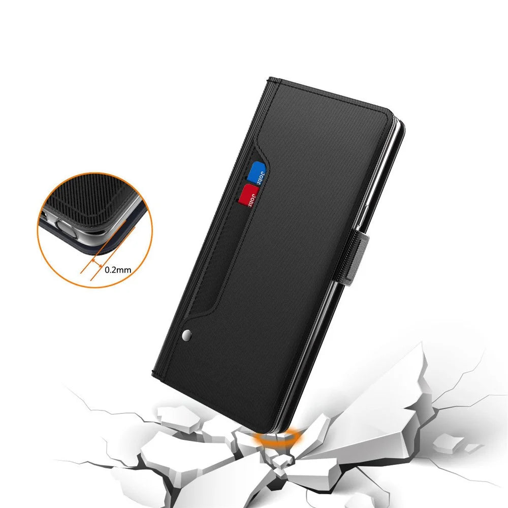 For Infinix Hot 60 Pro+ 4G Case Stand PU Leather Phone Cover Card Holder Mirror - Black - 4