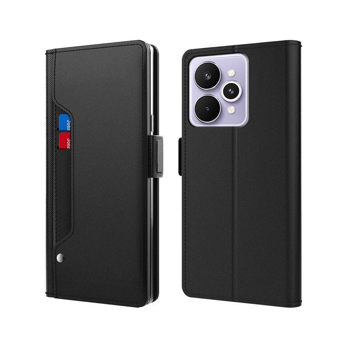 For Realme 15 Pro 5G Case Stand PU Leather Phone Cover Card Holder Mirror - Black - 1