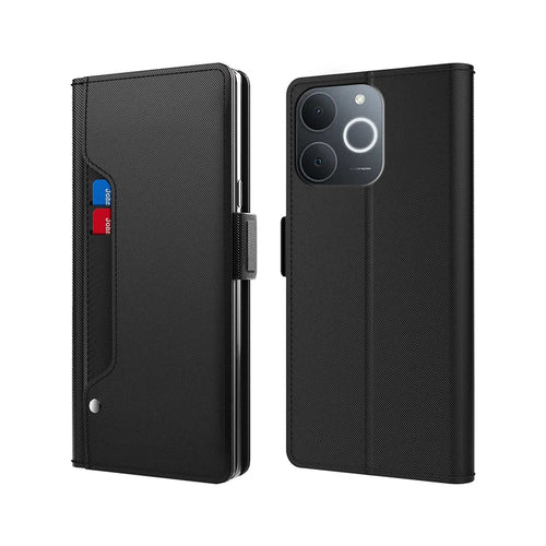 For Realme Note 70T 4G / Narzo 80 Lite 4G Case Stand PU Leather Phone Cover Card Holder Mirror - Black - 1